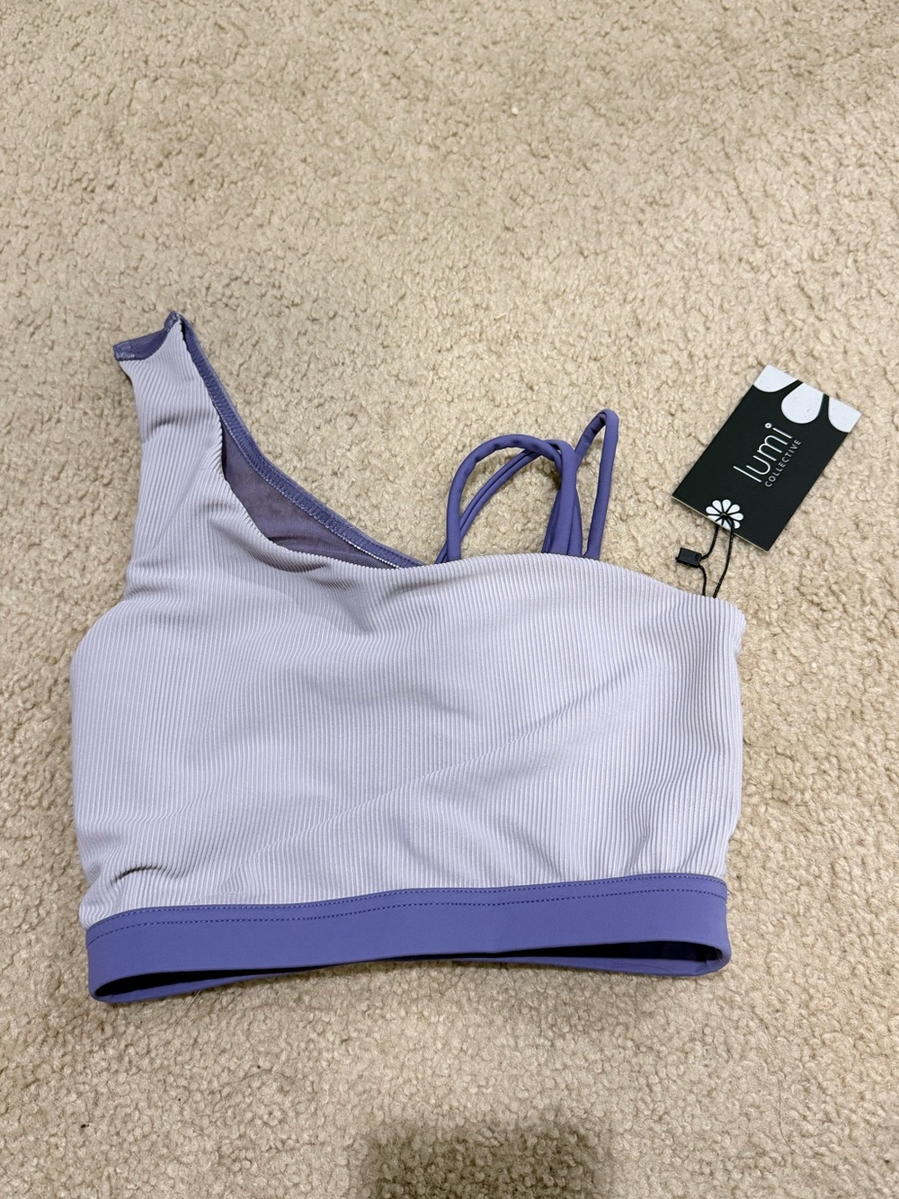 One-Shoulder Ribbed Sports Bra in Lavender